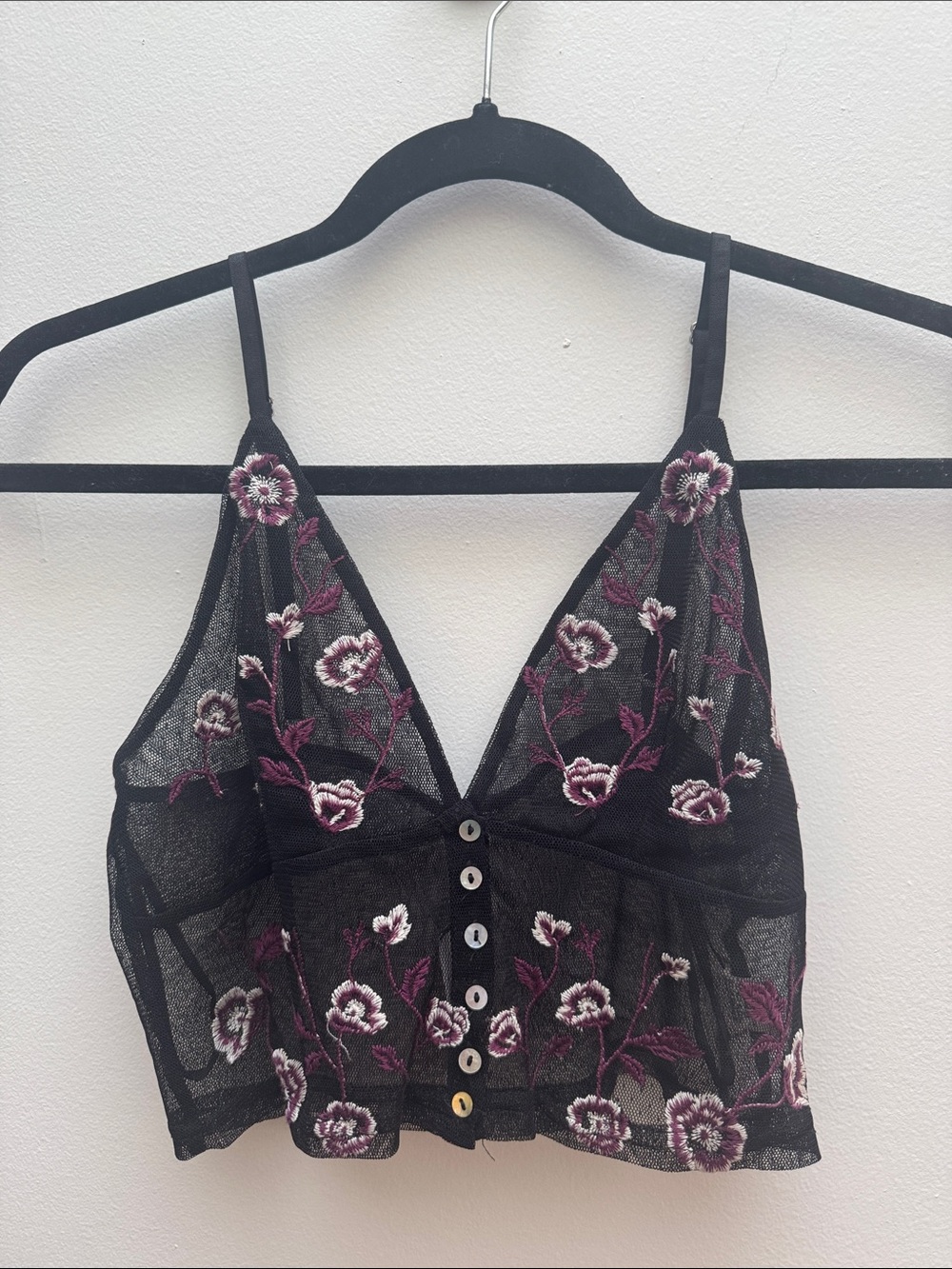 NWT Black Sheer Floral Crop Top
